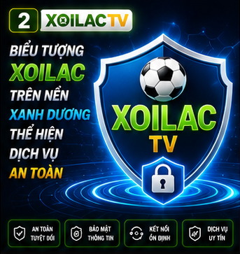 Biểu tượng Xoilac trên nền xanh dương thể hiện dịch vụ an toàn